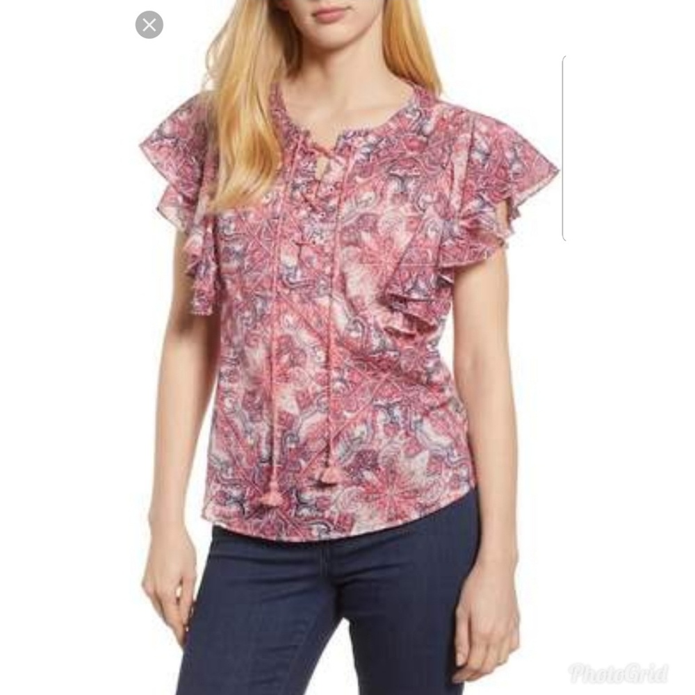 Caslon Flounce Sleeve Lace up Blouse